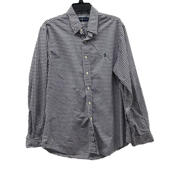 Ralph Lauren Shirt Mens Size Large Navy Blue Gingham Check 100% Cotton Button Up - Picture 1 of 5